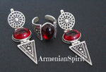 Sterling silver 925 earrings and ring lab garnet red