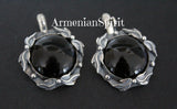 Black onyx round earrings SILVER 925 jewelry