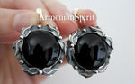Black onyx round earrings SILVER 925 jewelry