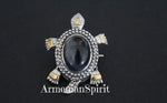 Tortoise brooch Sterling silver Labradorite blue gem turtle