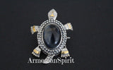 Tortoise brooch Sterling silver Labradorite blue gem turtle