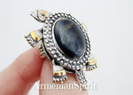 Tortoise brooch Sterling silver Labradorite blue gem turtle