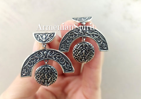Earrings Sterling silver studs with Armenian ornament