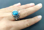 Earrings and ring with ethnic pattern Silver 925 natural light blue chrysocolla