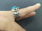 Earrings and ring with ethnic pattern Silver 925 natural light blue chrysocolla