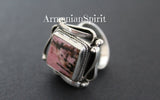 Ring Sterling silver 925 natural rhodonite pink black brown Handcrafted Armenian