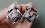 Earrings Sterling silver 925 natural rhodonite pink black brown