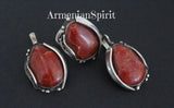 Real red coral Ring and earrings STERLING SILVER 925 gemstone Armenian jewelry