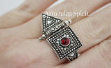 Ring adjustable Sterling silver 925 Lightweight with red stone