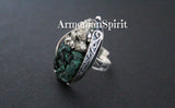 Earrings ring Sterling Silver 925 Natural Pyrite golden druzy green malachite