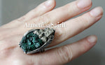Earrings ring Sterling Silver 925 Natural Pyrite golden druzy green malachite