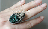 Earrings ring Sterling Silver 925 Natural Pyrite golden druzy green malachite