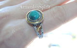 Ring Blue turquoise jewelry Sterling SILVER 925 gold plated details