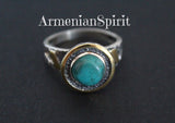 Ring Blue turquoise jewelry Sterling SILVER 925 gold plated details