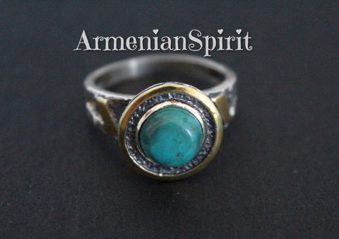 Ring Blue turquoise jewelry Sterling SILVER 925 gold plated details