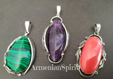 Pendants silver 925 malachite amethyst coral