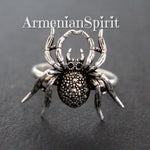 Spider ring adjustable women Gothic jewelry SILVER 925 marcasite