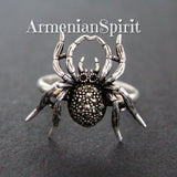 Spider ring adjustable women Gothic jewelry SILVER 925 marcasite