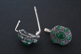 Dome jewelry silver SET Earrings Ring with green quartz stones