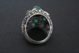 Dome jewelry silver SET Earrings Ring with green quartz stones