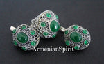 Dome ring silver 925 Armenian handmade rings green quartz stones