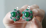 Dome ring silver 925 Armenian handmade rings green quartz stones