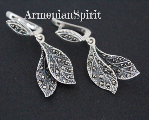 Leaf earrings Leaves 925 SILVER 925 marcasite