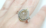 Ring Beige Venus hair gemstone Artisan jewelry cabochon Silver 925 gold plated