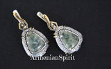 Earrings and ring Green prehnite gemstone Silver 925 gold plated