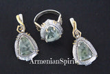 Earrings and ring Labradorite gemstone Silver 925 gold plated