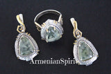 Earrings Green prehnite gemstone Artisan jewelry cabochon Silver 925 gold plated
