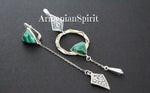 Silver 925 jewelry set Earrings different designs and ring Green malachite