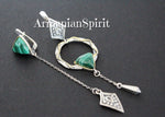 Silver 925 RING Green malachite gemstone Modern Gold plated parts