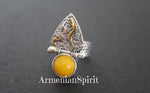 Silver 925 jewelry ring Yellow Jadeite Gold plated