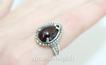 Earrings and ring small drop Silver 925 natural garnet