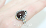 Earrings and ring small drop Silver 925 natural garnet