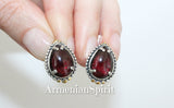 Earrings and ring small drop Silver 925 natural garnet