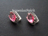 Tiny earrings pink Marcasite 925 Silver Small jewelry