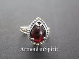 Ring small drop Silver 925 natural garnet Armenian jewelry
