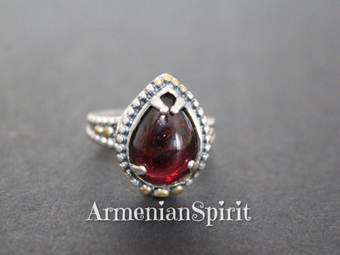 Ring small drop Silver 925 natural garnet Armenian jewelry
