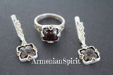 Ring Silver 925 natural garnet Armenian jewelry set