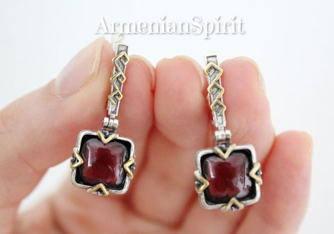 Earrings Silver 925 natural garnet Armenian jewelry set