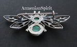 Butterfly brooch Sterling silver 925 gilded Malachite green gem