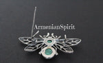 Butterfly brooch Sterling silver 925 gilded Malachite green gem