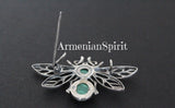 Butterfly brooch Sterling silver 925 gilded Malachite green gem