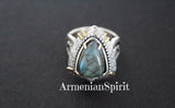 Ring Labradorite gemstone cabochon Silver 925 gilded