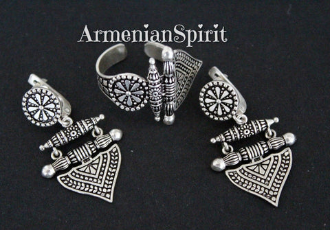 Jewelry set Earrings ring Sterling silver 925 Indian style inspired