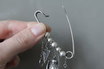 Brooch Silver 925 with dangle pomegranate feather pearl flower eternity
