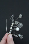 Brooch Silver 925 with dangle pomegranate feather pearl flower eternity