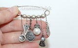 Brooch Silver 925 with dangle pomegranate feather pearl flower eternity